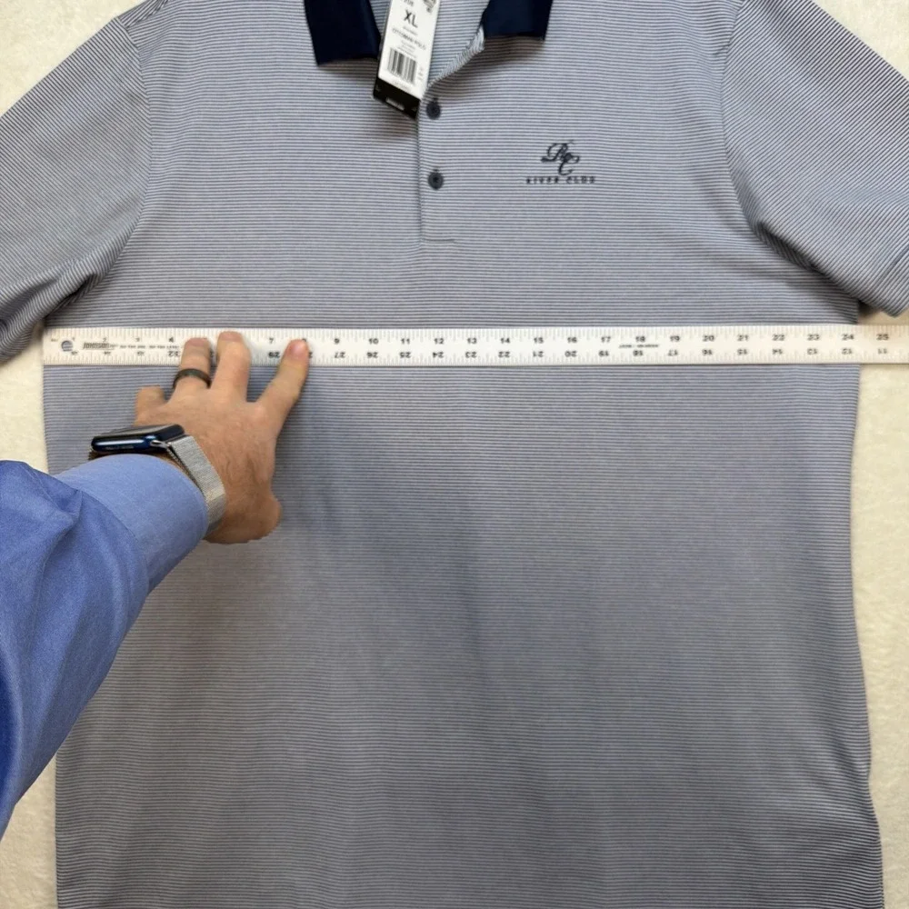 Adidas Golf Polo Shirt Mens XL Blue Striped Performance River Club Logo‎